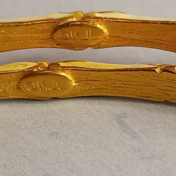 KJL Kenneth J Lane "Bamboo" Bracelets 2x White Enamel w Gold Leaf + Wash - Picture 5 of 15